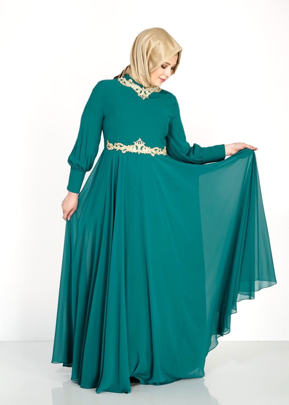 Tesettür giyim YEŞİL 5056 New Multi Şifon Tesettür Abiye