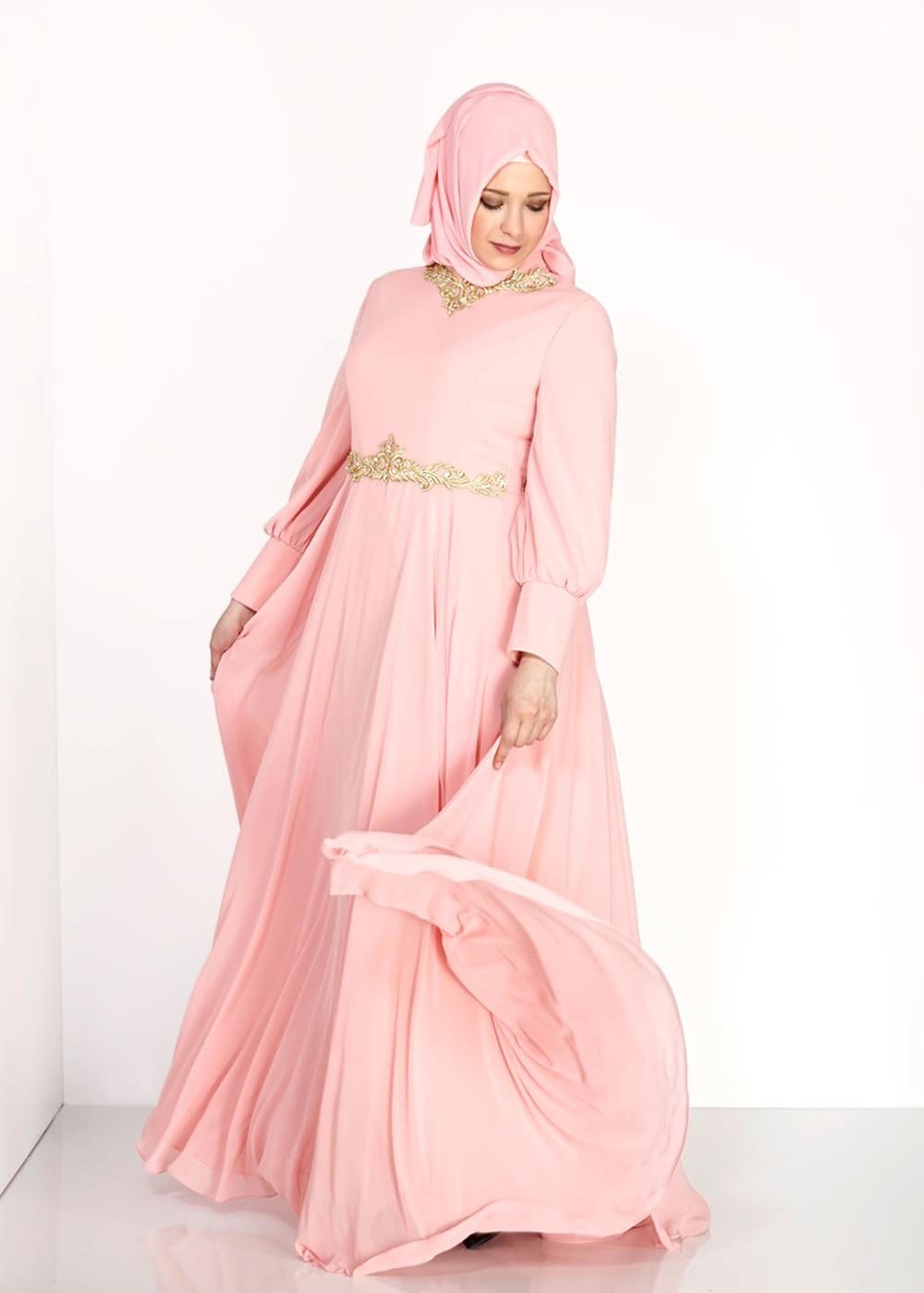 Tesettür giyim PUDRA 5056 New Multi Şifon Tesettür Abiye