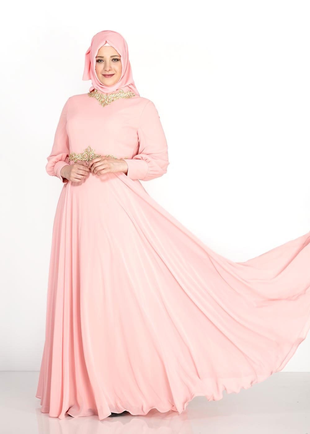 Tesettür giyim PUDRA 5056 New Multi Şifon Tesettür Abiye