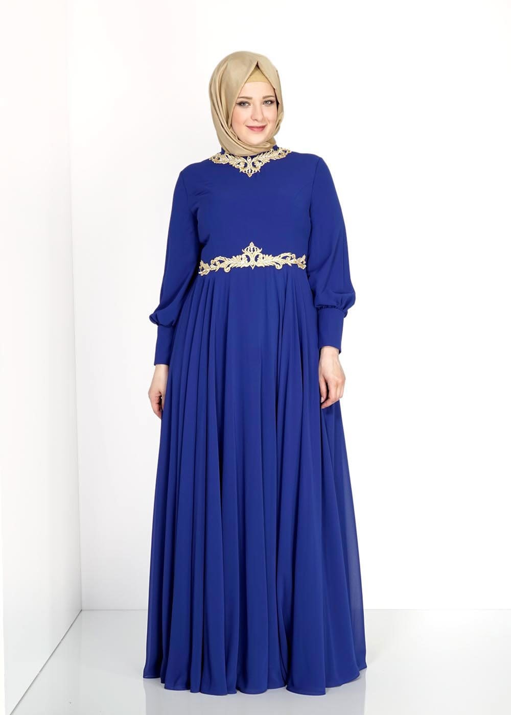 Tesettür giyim MAVİ 5056 New Multi Şifon Tesettür Abiye