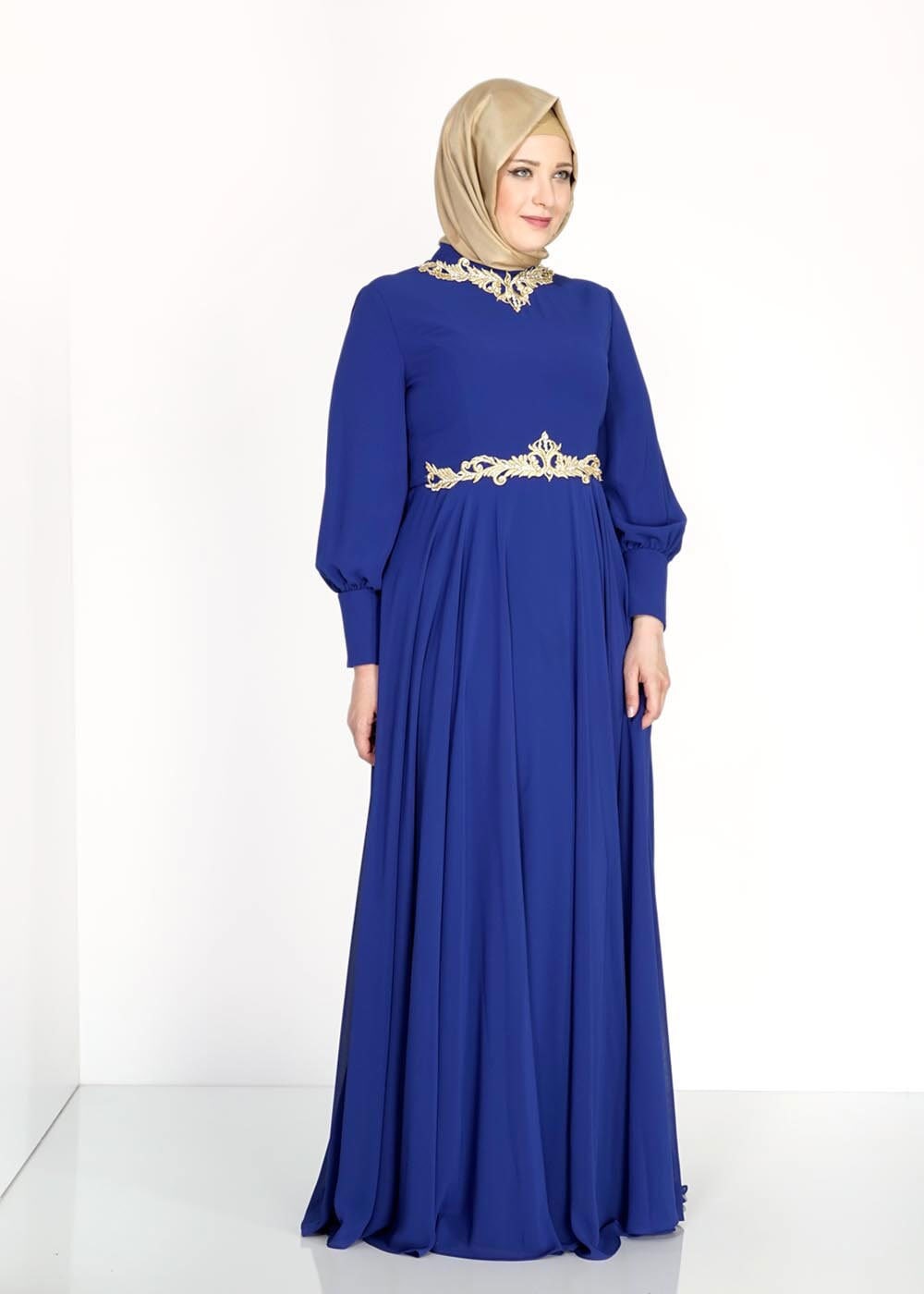 Tesettür giyim MAVİ 5056 New Multi Şifon Tesettür Abiye
