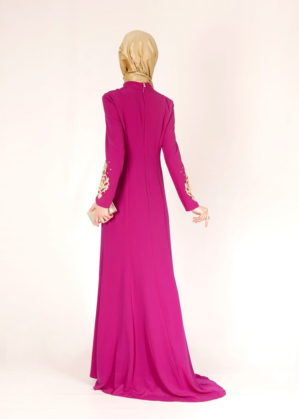 Tesettür giyim MOR İŞLEME DETAYLI ABİYE ELBİSE 5057