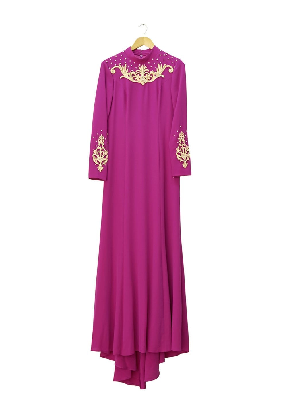 Tesettür giyim MOR İŞLEME DETAYLI ABİYE ELBİSE 5057