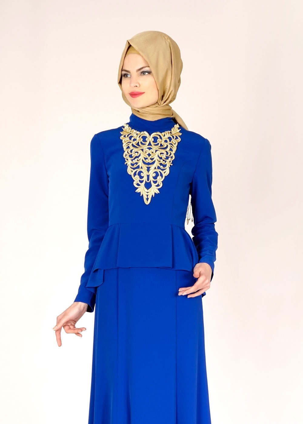Tesettür giyim LACİVERT İŞLEME DETAYLI VOLANLI ABİYE 5059 