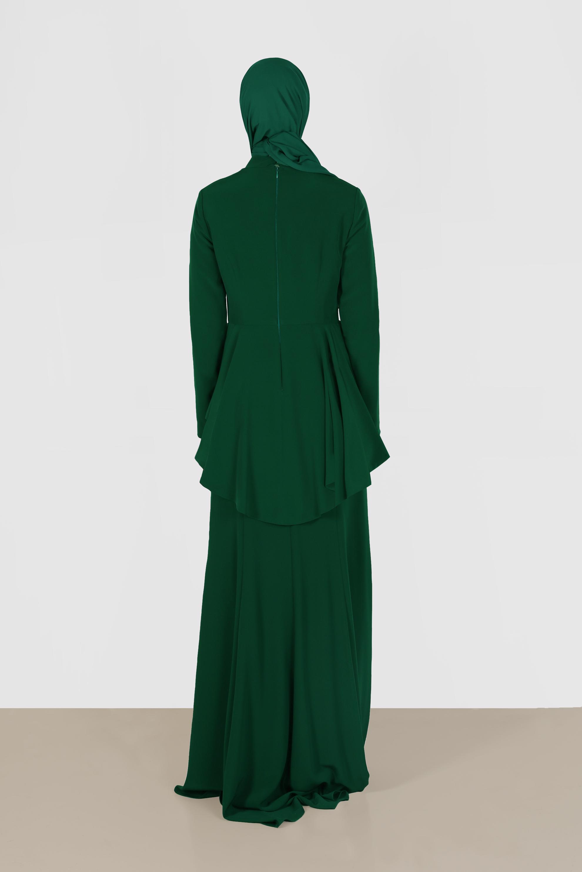 Tesettür giyim YEŞİL İŞLEME DETAYLI VOLANLI ABİYE 5059 