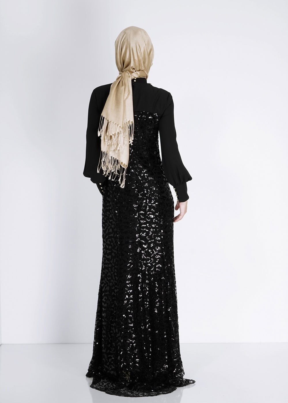 Tesettür giyim SİYAH 5063 New Multi Şifon Tesettür Abiye