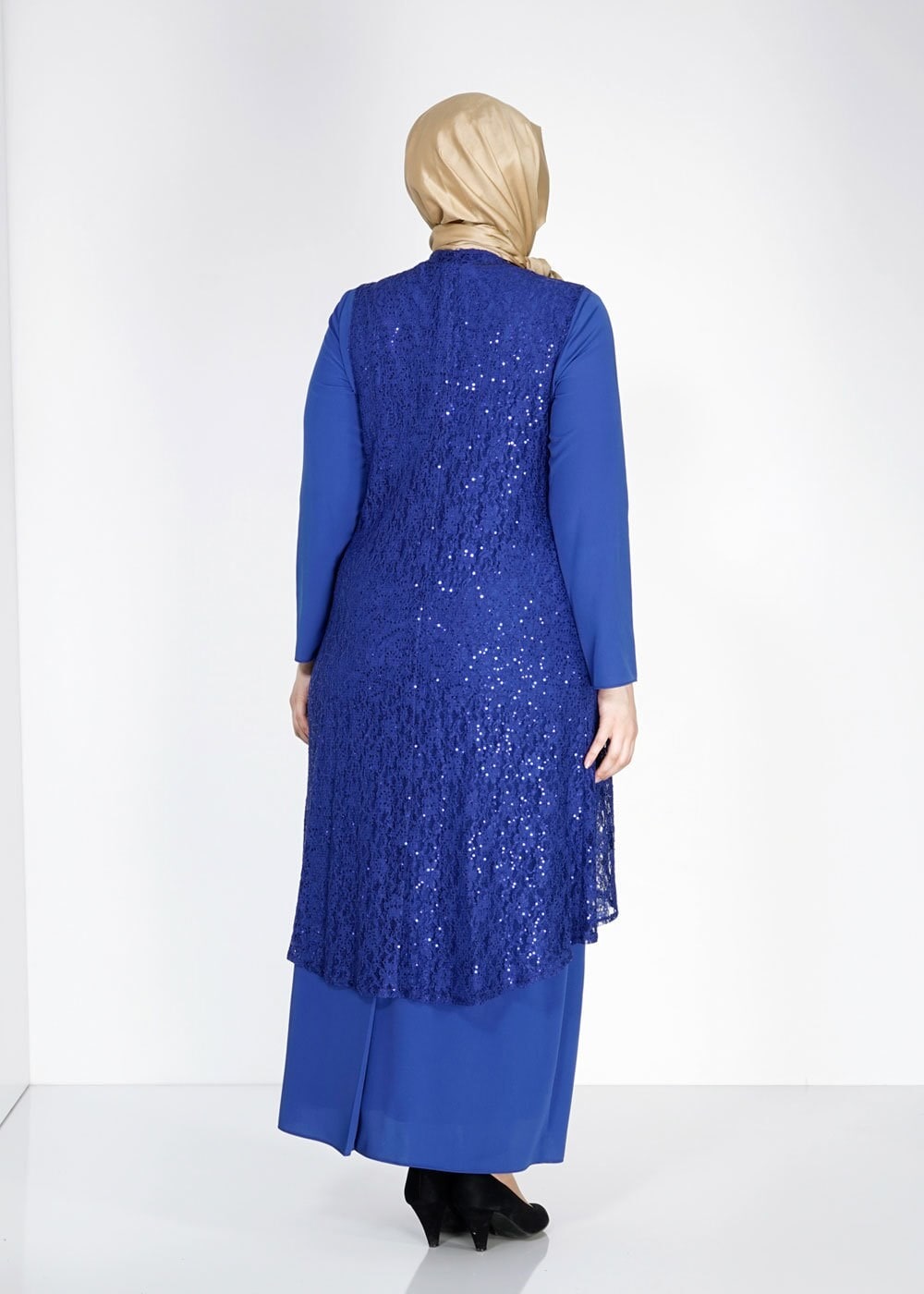 Tesettür giyim LACİVERT 5067 İndila 2Lİ Tesettür Elbiseli Abiye