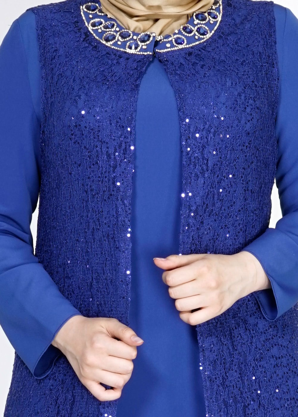 Tesettür giyim LACİVERT 5067 İndila 2Lİ Tesettür Elbiseli Abiye