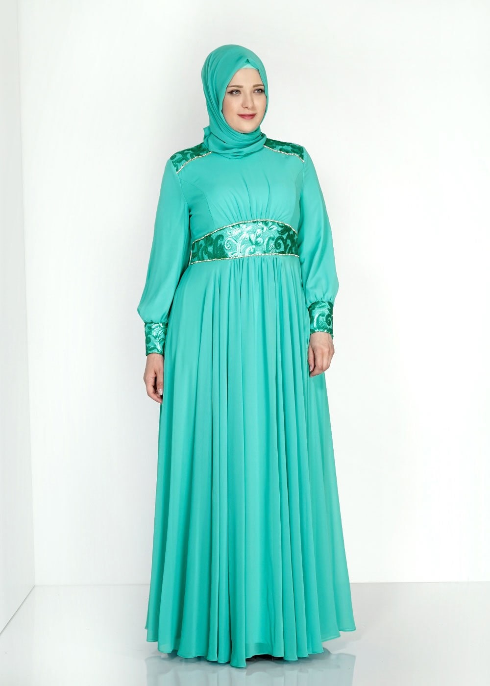 Tesettür giyim YEŞİL 5069 New Multi Şifon Tesettür Abiye