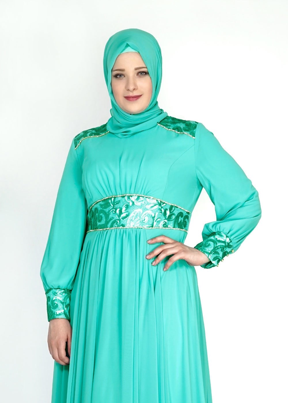 Tesettür giyim YEŞİL 5069 New Multi Şifon Tesettür Abiye