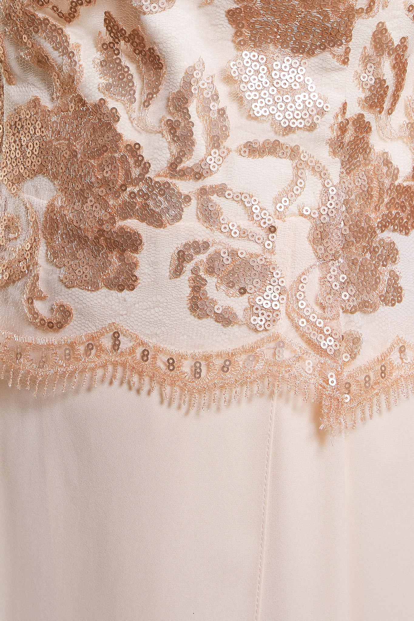 Tesettür giyim EKRU İŞLEMELİ PANTOLONLU ABİYE TAKIM 5076