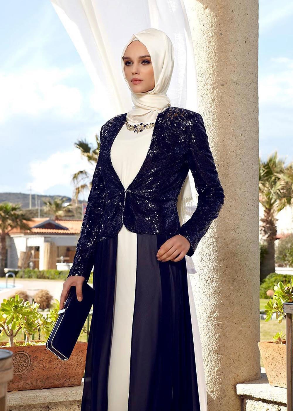 Tesettür giyim LACİVERT PUL PAYETLİ ABİYE ELBİSE 5078