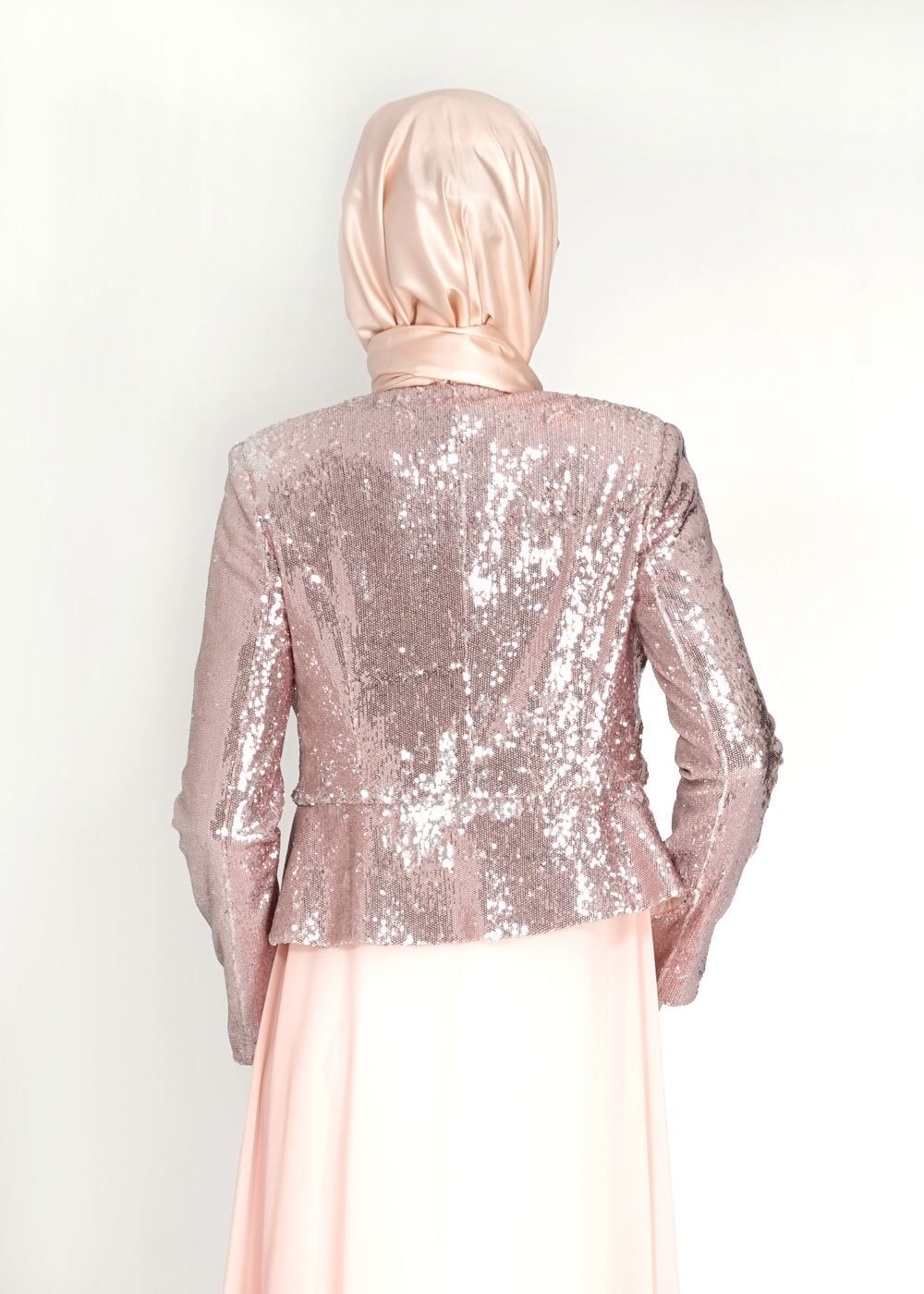 Tesettür giyim PUDRA PUL PAYETLİ ABİYE ELBİSE 5078