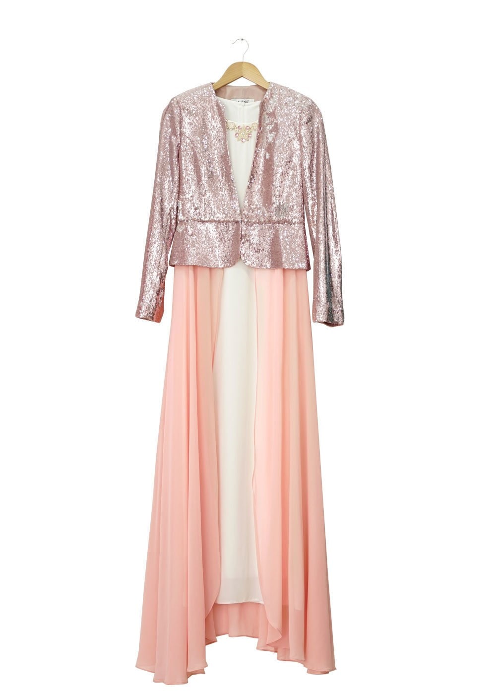 Tesettür giyim PUDRA PUL PAYETLİ ABİYE ELBİSE 5078