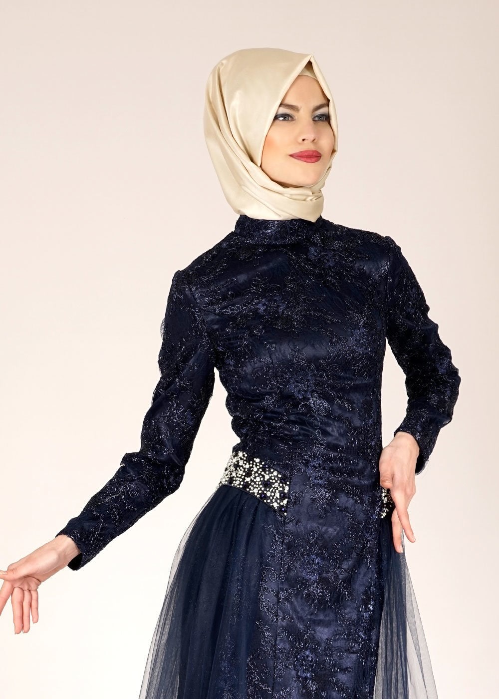 Tesettür giyim LACİVERT 5079 MetalikTesettür Abiye