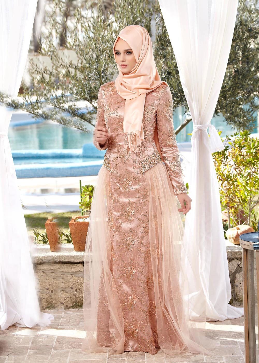 Tesettür giyim PUDRA 5079 MetalikTesettür Abiye