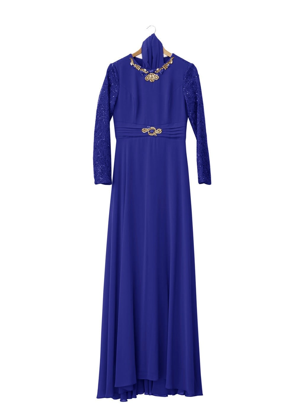 Tesettür giyim LACİVERT PUL PAYET İŞLEMELİ ŞİFON ABİYE ELBİSE 5080