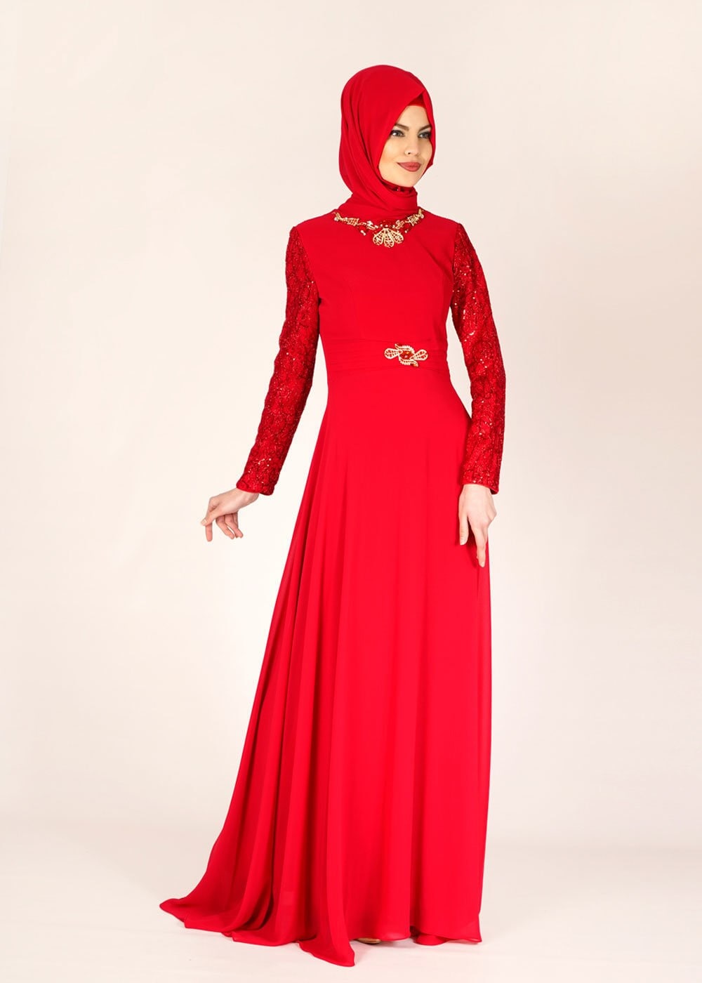 Tesettür giyim BORDO PUL PAYET İŞLEMELİ ŞİFON ABİYE ELBİSE 5080