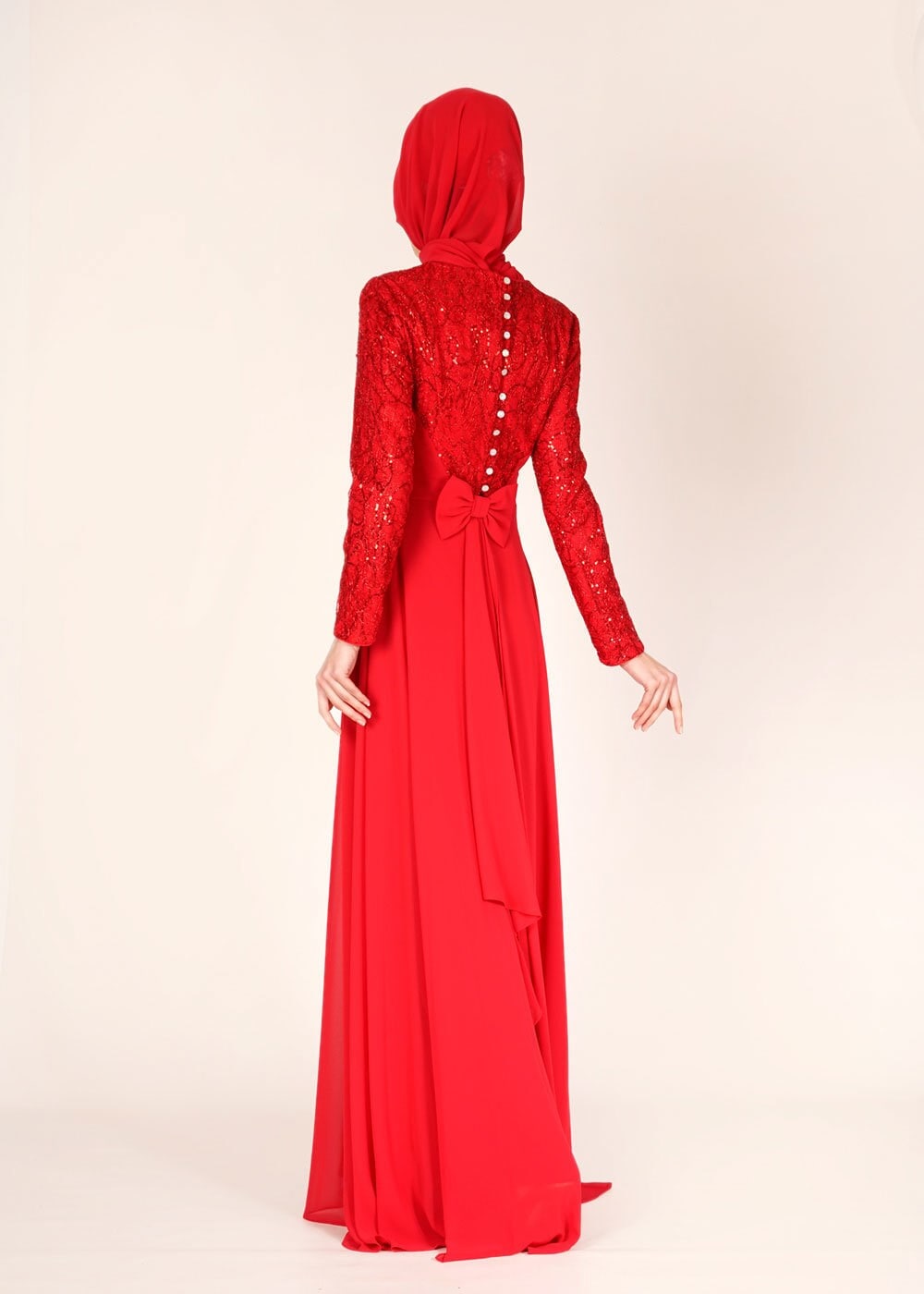 Tesettür giyim BORDO PUL PAYET İŞLEMELİ ŞİFON ABİYE ELBİSE 5080