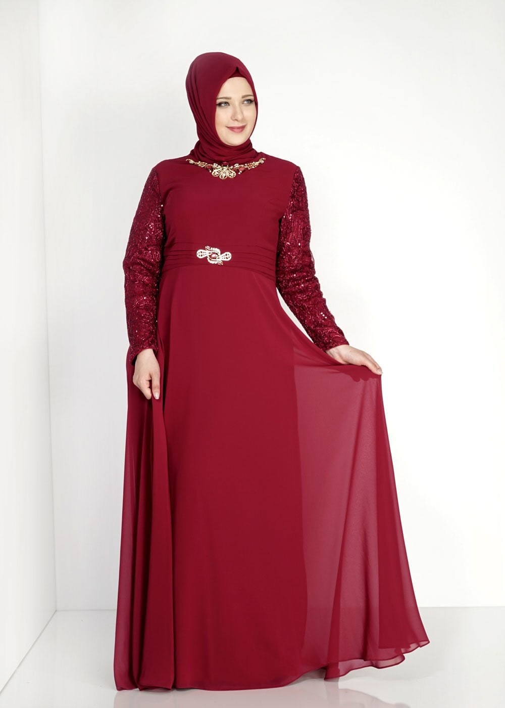 Tesettür giyim BORDO 5081 New Multi Şifon Tesettür Abiye