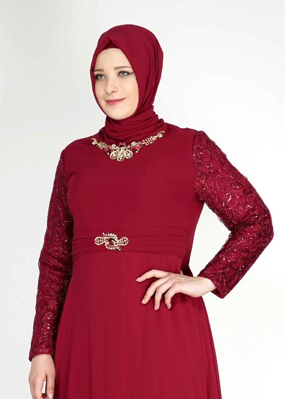 Tesettür giyim BORDO 5081 New Multi Şifon Tesettür Abiye