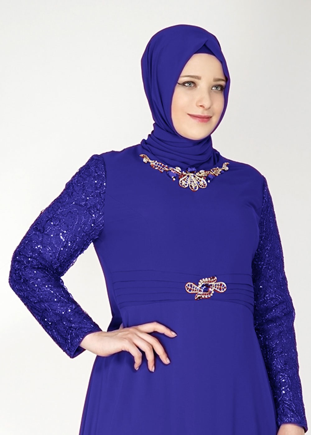 Tesettür giyim MAVİ 5081 New Multi Şifon Tesettür Abiye