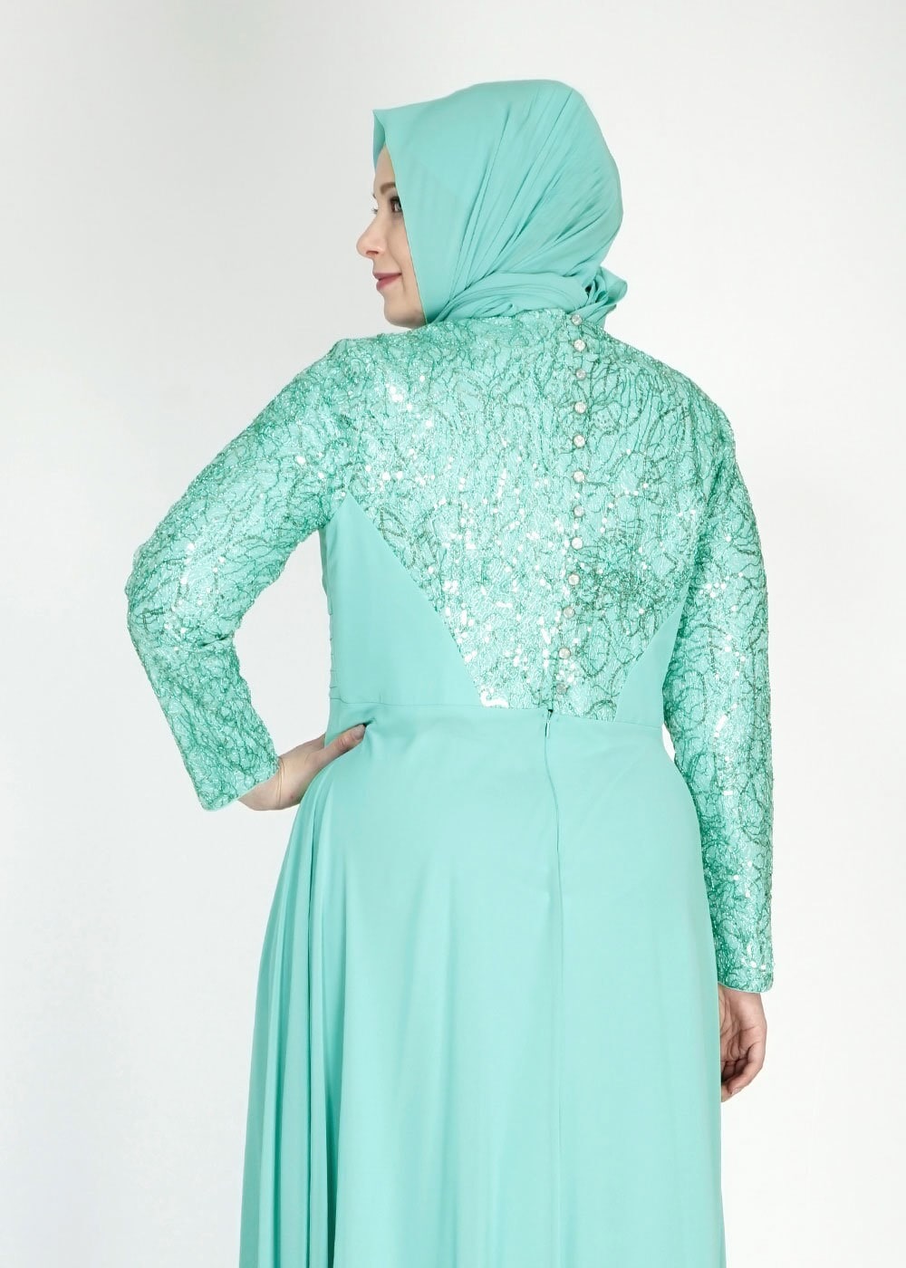 Tesettür giyim YEŞİL 5081 New Multi Şifon Tesettür Abiye