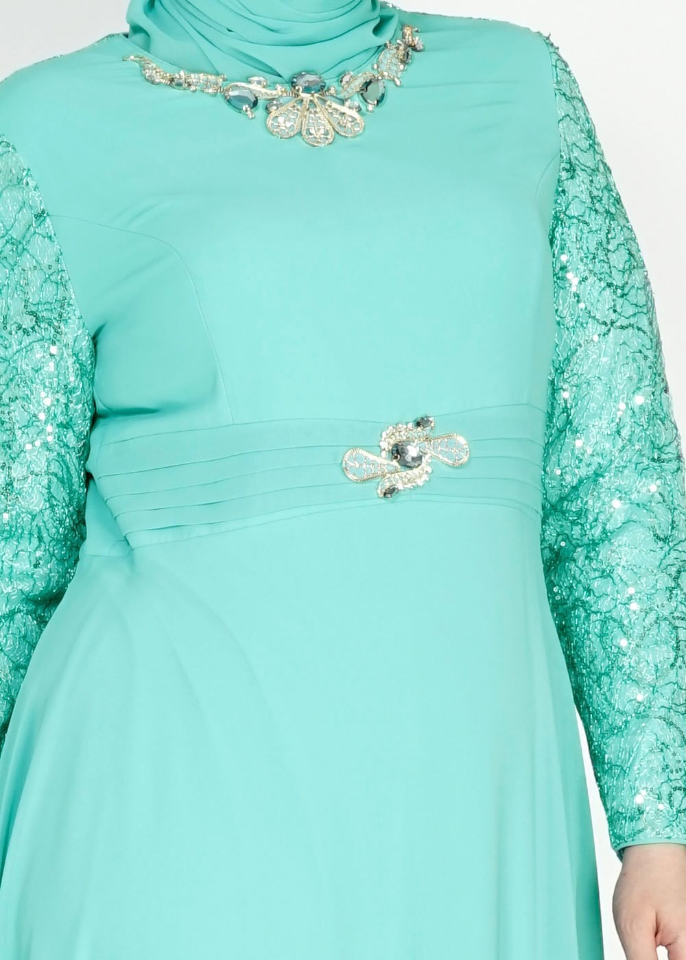 Tesettür giyim YEŞİL 5081 New Multi Şifon Tesettür Abiye