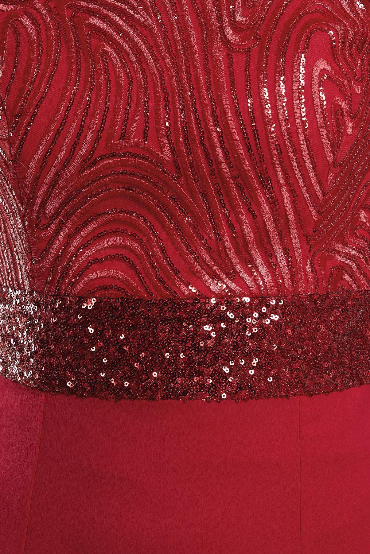 Tesettür giyim KIRMIZI PUL PAYETLİ TAŞ DÜĞME DETAYLI ABİYE ELBİSE 5083