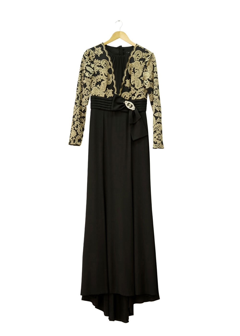 Tesettür giyim SİYAH İŞLEMELİ KREP ABİYE ELBİSE 5088