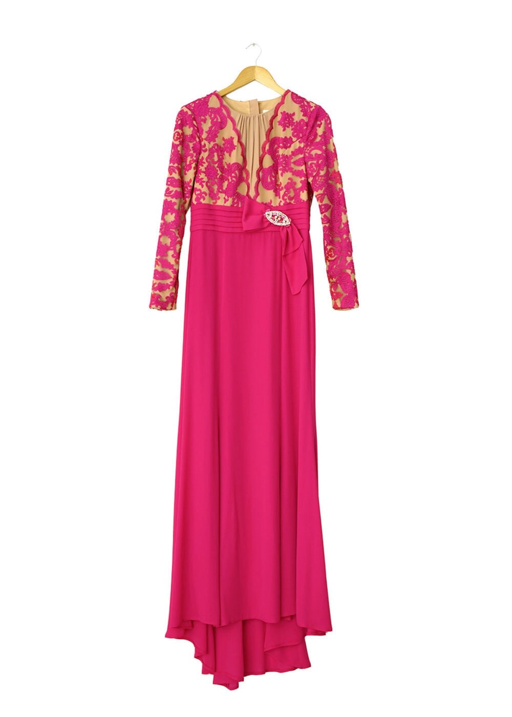 Tesettür giyim FUŞYA İŞLEMELİ KREP ABİYE ELBİSE 5088