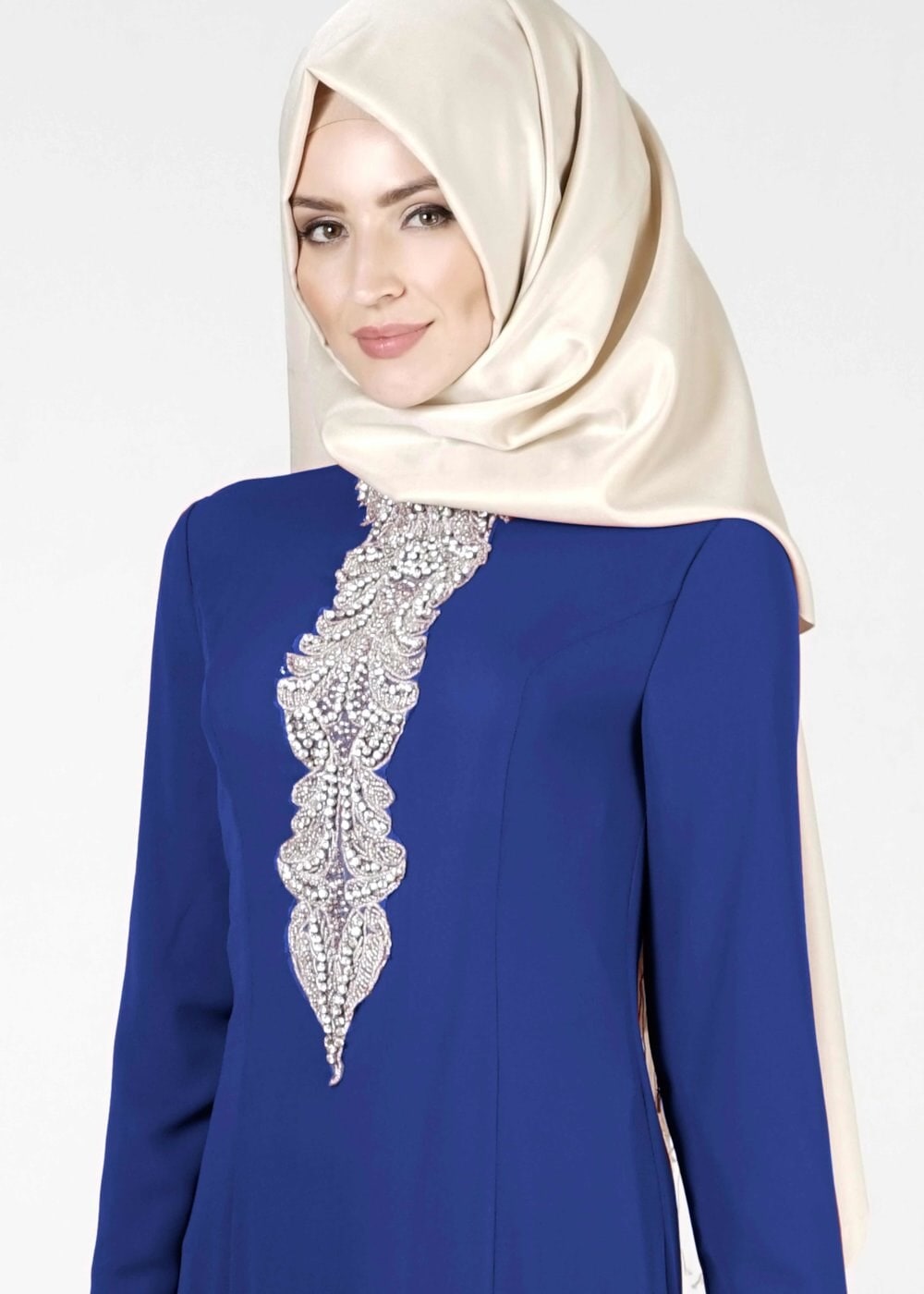 Tesettür giyim MAVİ TAŞ İŞLEMELİ ABİYE ELBİSE 5093