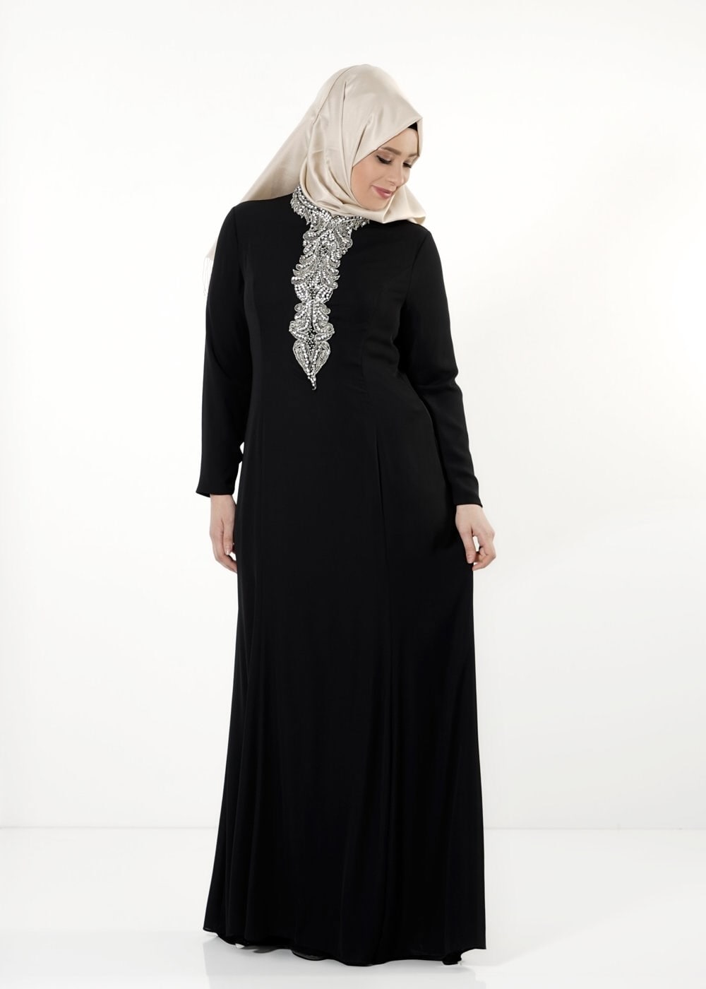 Tesettür giyim SİYAH TAŞ DETAYLI ABİYE ELBİSE 5094