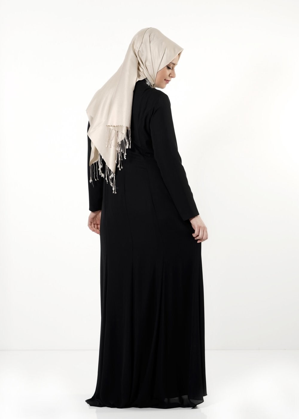 Tesettür giyim SİYAH TAŞ DETAYLI ABİYE ELBİSE 5094