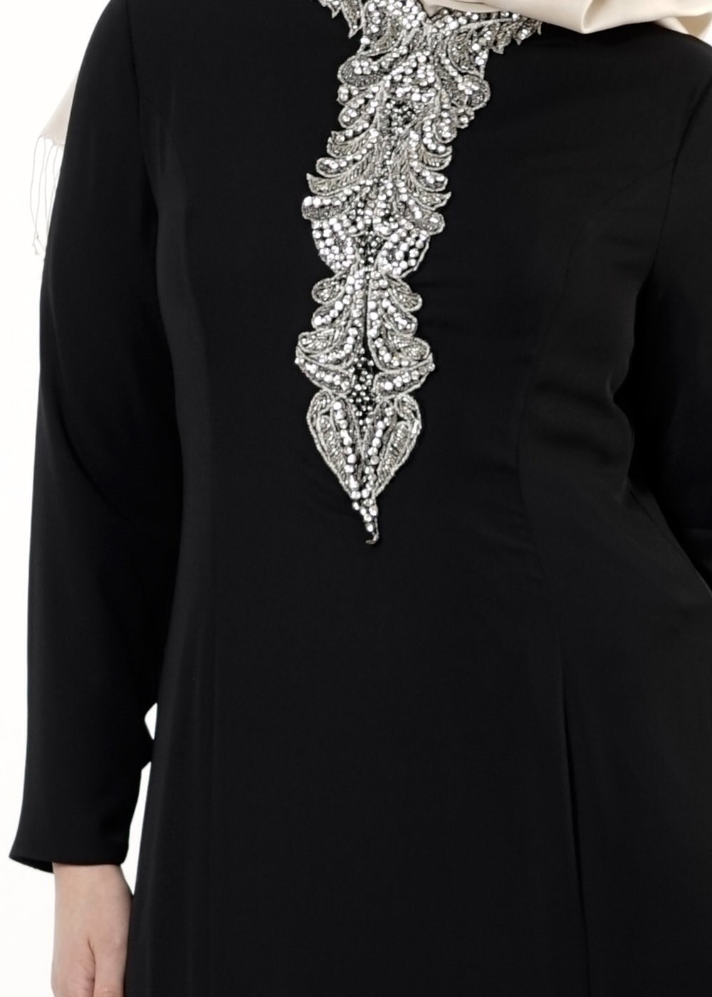 Tesettür giyim SİYAH TAŞ DETAYLI ABİYE ELBİSE 5094