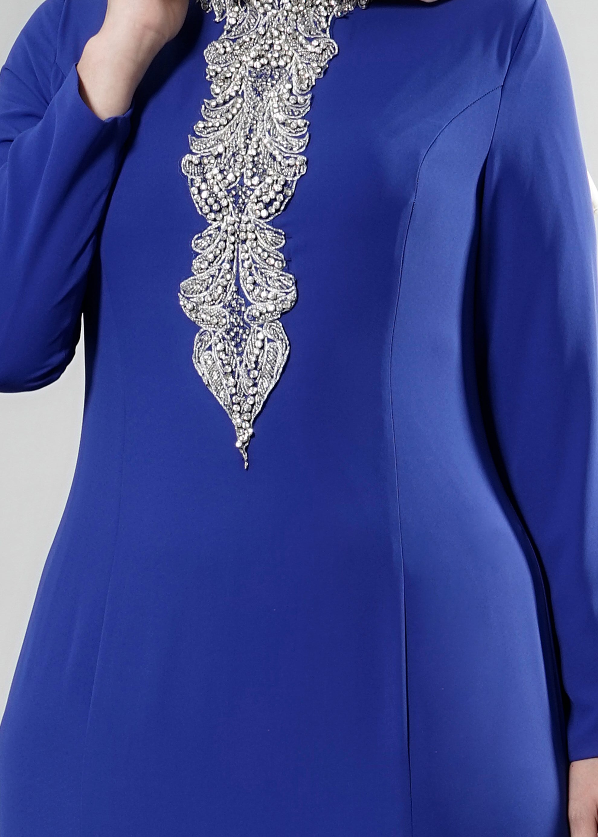 Tesettür giyim LACİVERT TAŞ DETAYLI ABİYE ELBİSE 5094