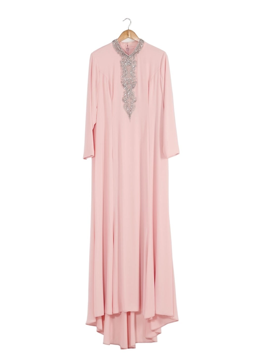 Tesettür giyim PUDRA TAŞ DETAYLI ABİYE ELBİSE 5094