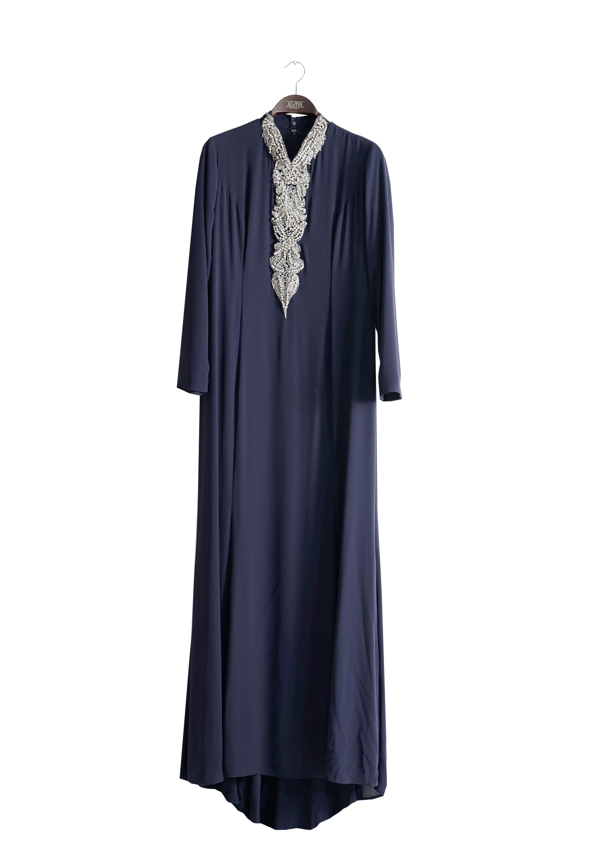 Tesettür giyim LACİVERT TAŞ DETAYLI ABİYE ELBİSE 5094