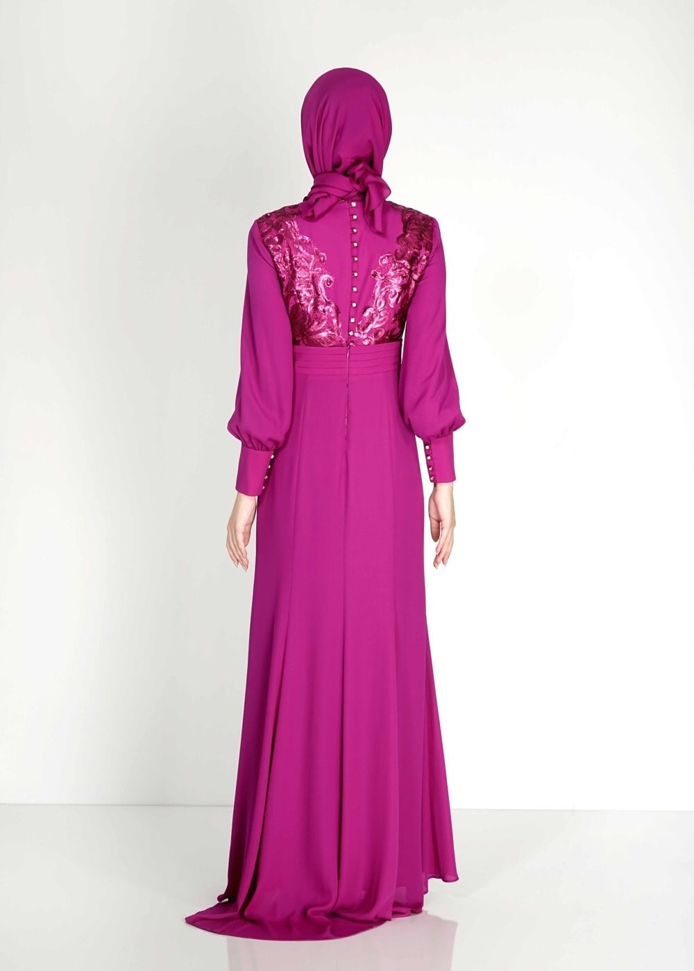 Tesettür giyim MOR PUL PAYETLİ TAŞ DETAYLI ABİYE ELBİSE 5096