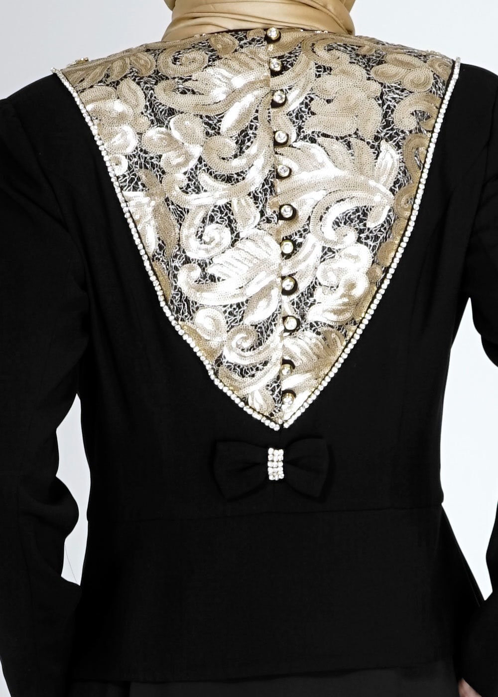 Tesettür giyim SİYAH İŞLEMELİ TAŞ DETAYLI ABİYE ELBİSE 5097