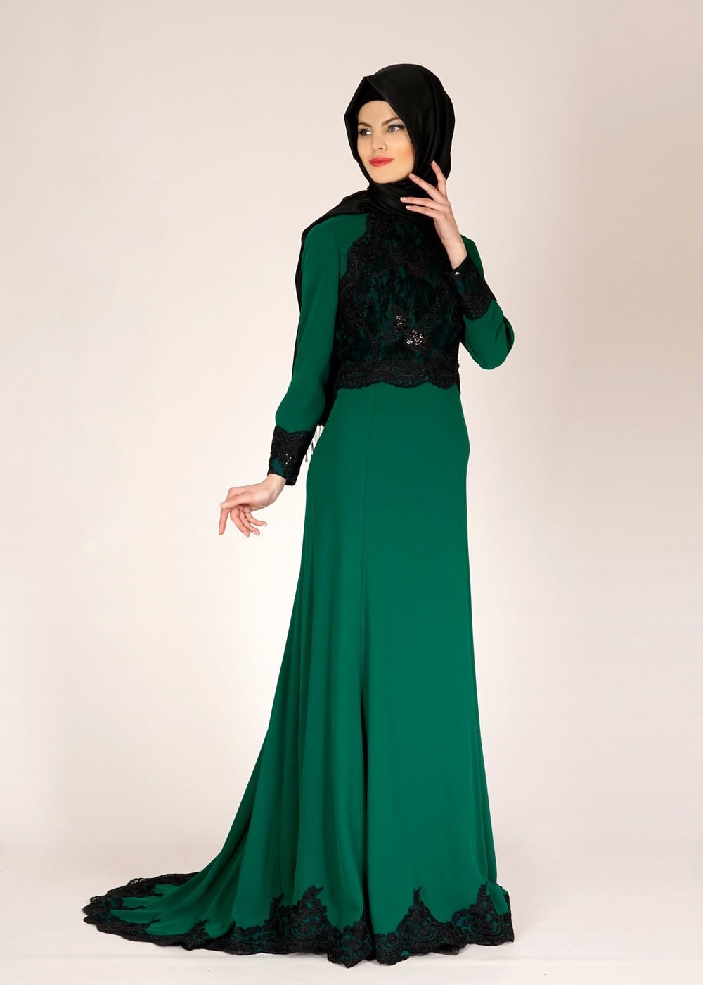 Tesettür giyim YEŞİL 5100 Suzanna Tesettür  Abiye