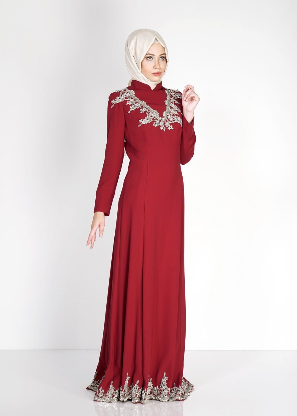 Tesettür giyim KIRMIZI 5101 Suzanna Tesettür  Abiye Elbise
