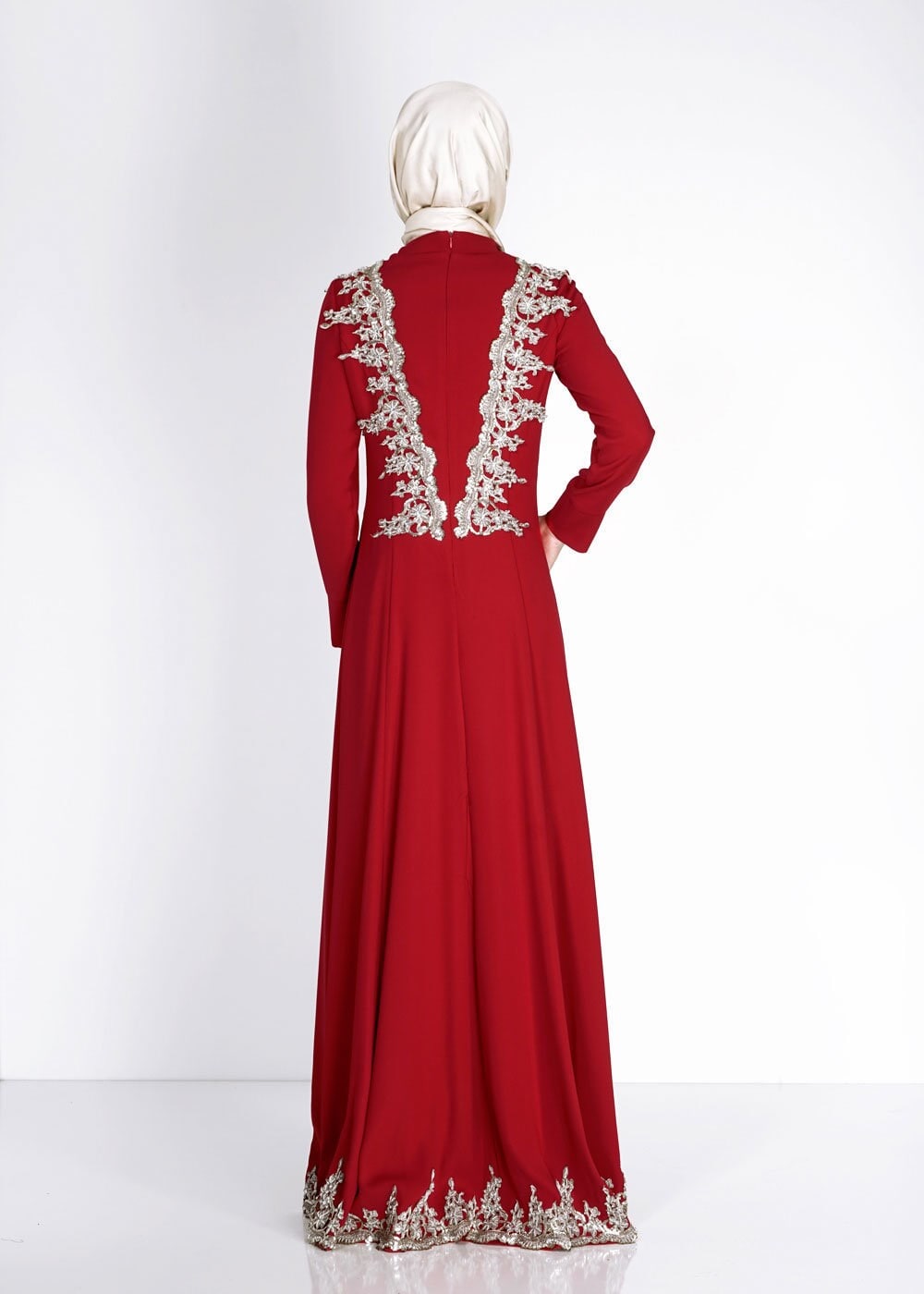 Tesettür giyim KIRMIZI 5101 Suzanna Tesettür  Abiye Elbise
