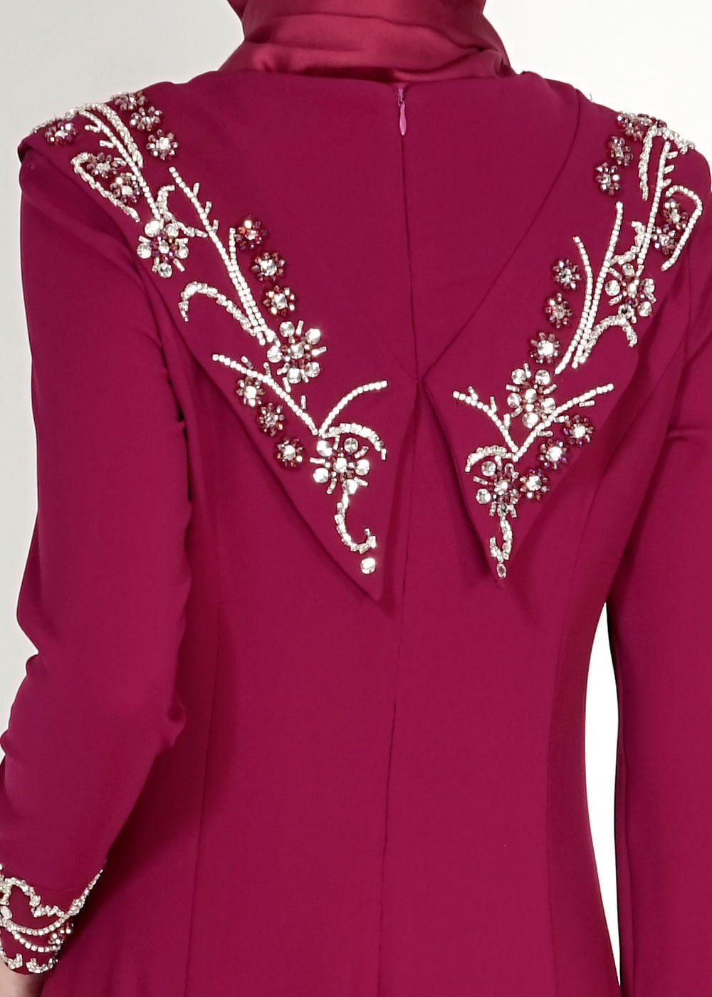 Tesettür giyim MOR BONCUK İŞLEMELİ ABİYE ELBİSE 5102