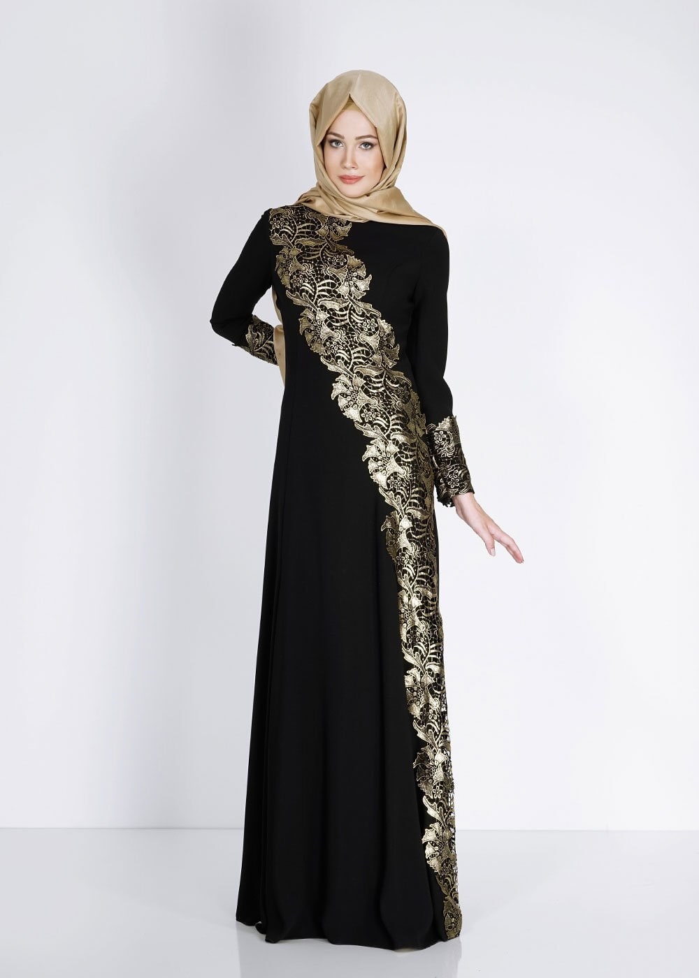 Tesettür giyim SİYAH 5107 Suzanna Tesettür Abiye