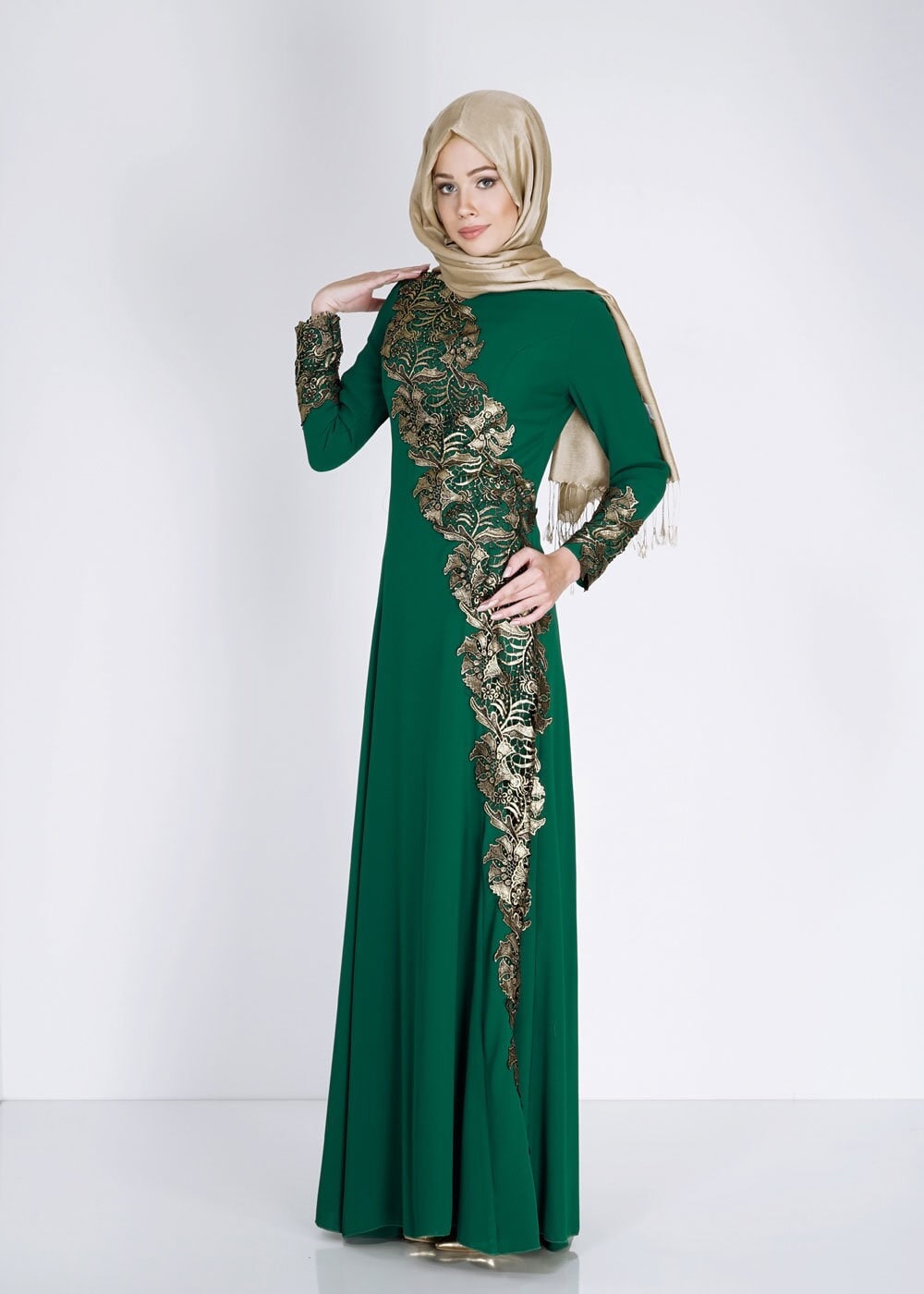 Tesettür giyim YEŞİL 5107 Suzanna Tesettür Abiye