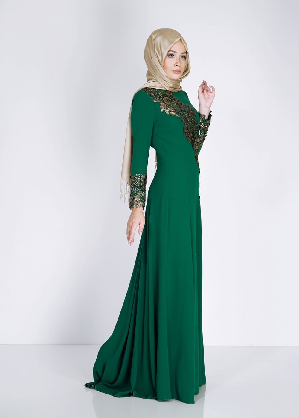 Tesettür giyim YEŞİL 5107 Suzanna Tesettür Abiye