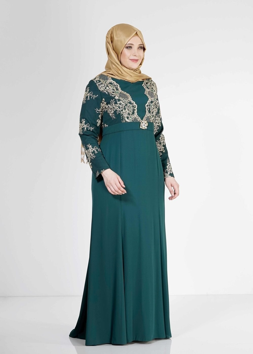 Tesettür giyim YEŞİL 5116 Sisley Tesettür  Abiye