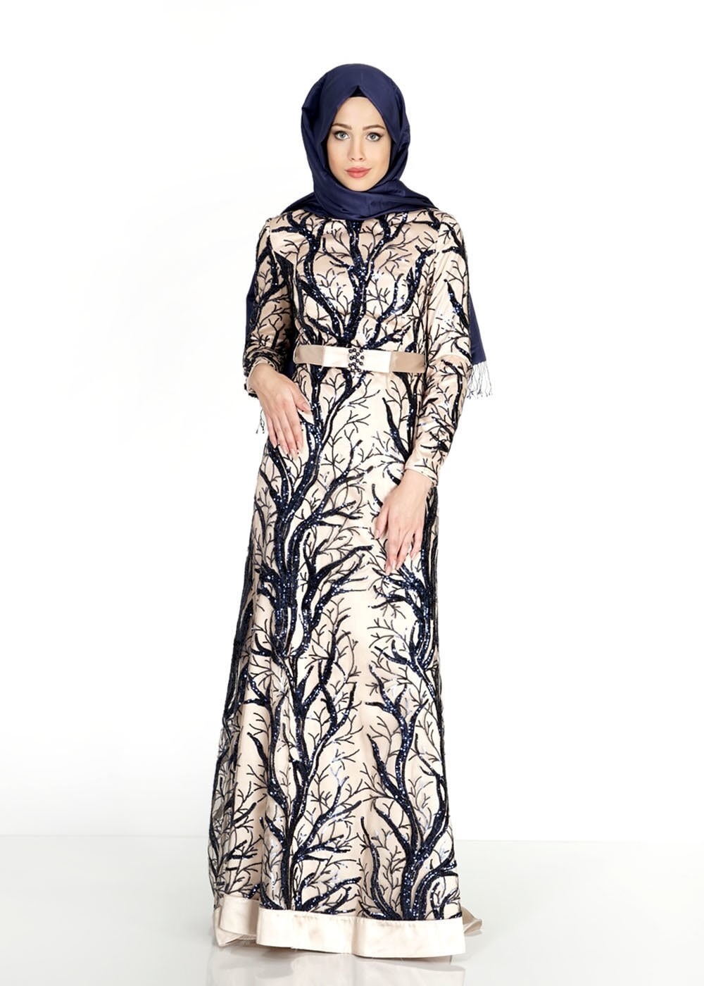 Tesettür giyim BEJ 5120 Çalı Payet Tesettür Abiye