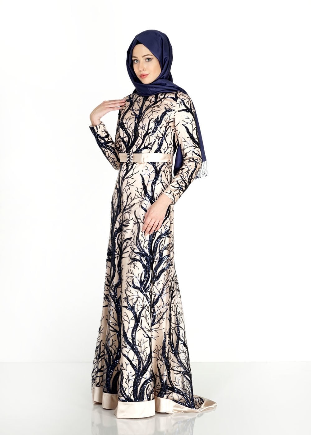 Tesettür giyim BEJ 5120 Çalı Payet Tesettür Abiye